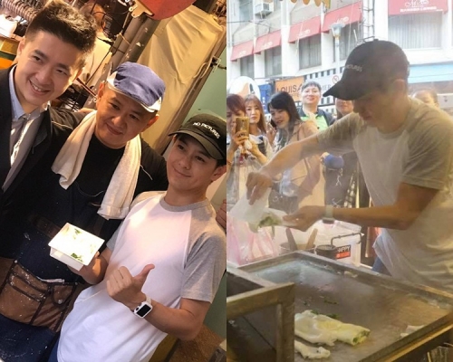 林志穎孖弟弟齊撐大哥，他還落手整腸粉，引來大批市民圍觀。