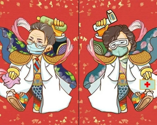 Ｑ版抗疫專家鍾南山和李蘭娟。網圖