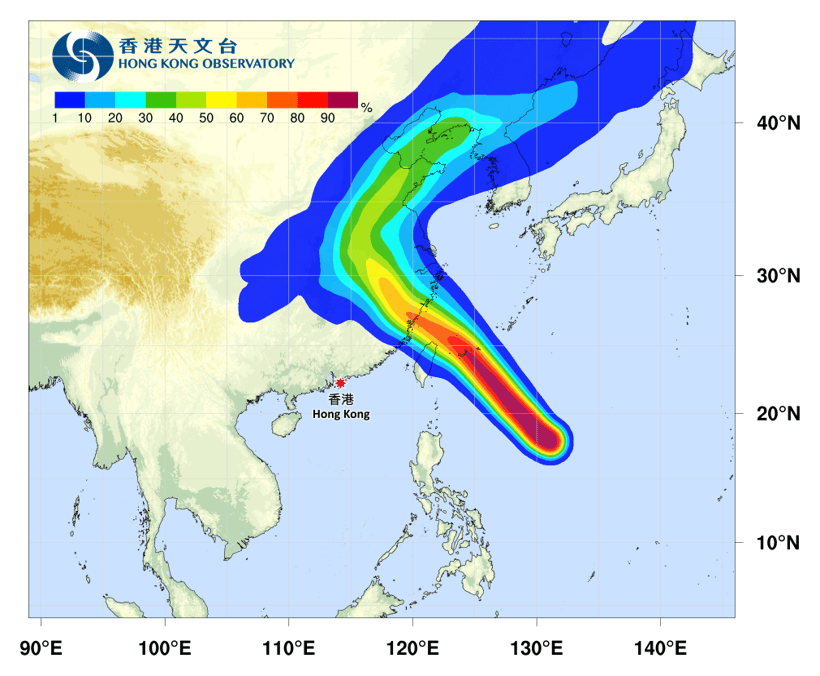 熱帶氣旋巴威的路徑概率預報圖。 熱帶氣旋巴威的路徑概率預報圖。
