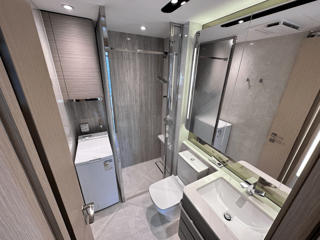 浴室整潔企理，設有鏡櫃增加收納空間。