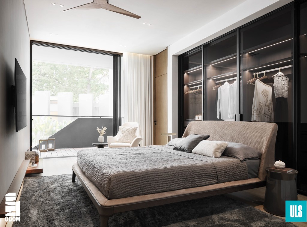 主人房选用可折式落地玻璃门，让住户能完全跟户外零距离