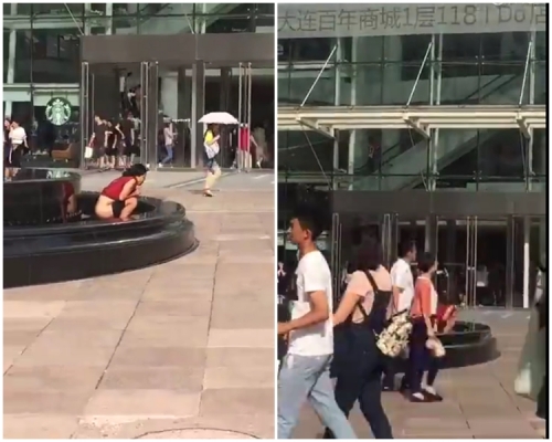 商場外人來人往，但大媽完全無視。網上圖片