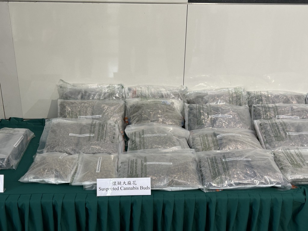 海關檢獲的大麻花,估計市值共約600萬元。曾志恒攝 海關檢獲的大麻花,估計市值共約600萬元。曾志恒攝