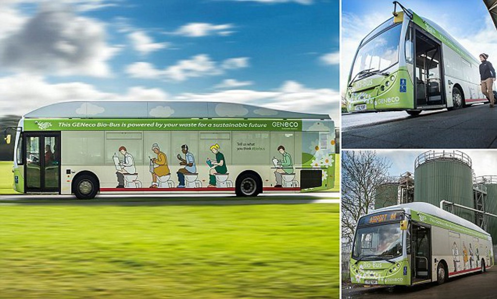 巴士車身的糞便圖案充滿幽默。