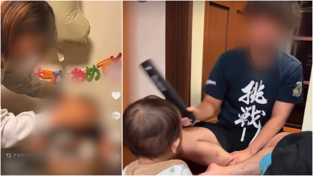 日本非常母親將蛋糕多次壓向1歲幼兒臉上，遭網民瘋狂舉報涉嫌虐兒。 Izumi_Sunagawa@X 