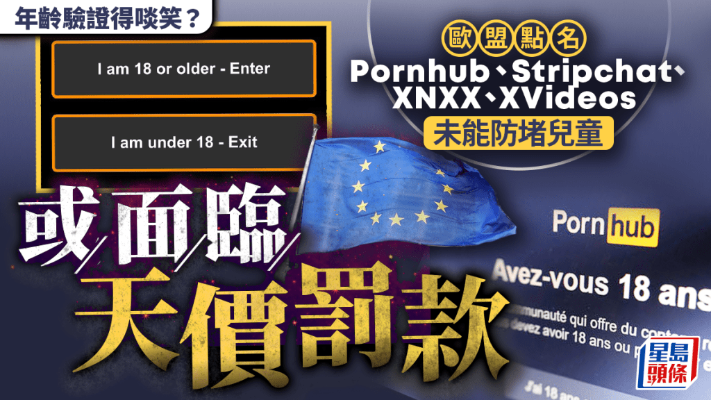 歐盟數碼服務法 | 點名4大A片平台未能防堵兒童 歐盟：恐面臨天價罰款