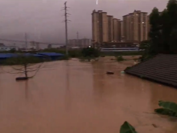 玉林许多城镇出现严重水浸。微博截图
