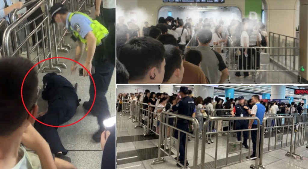 北上注意︱深圳地鐵實施「逢包必檢」首日逢暴雨 安檢塞爆乘客大排長龍