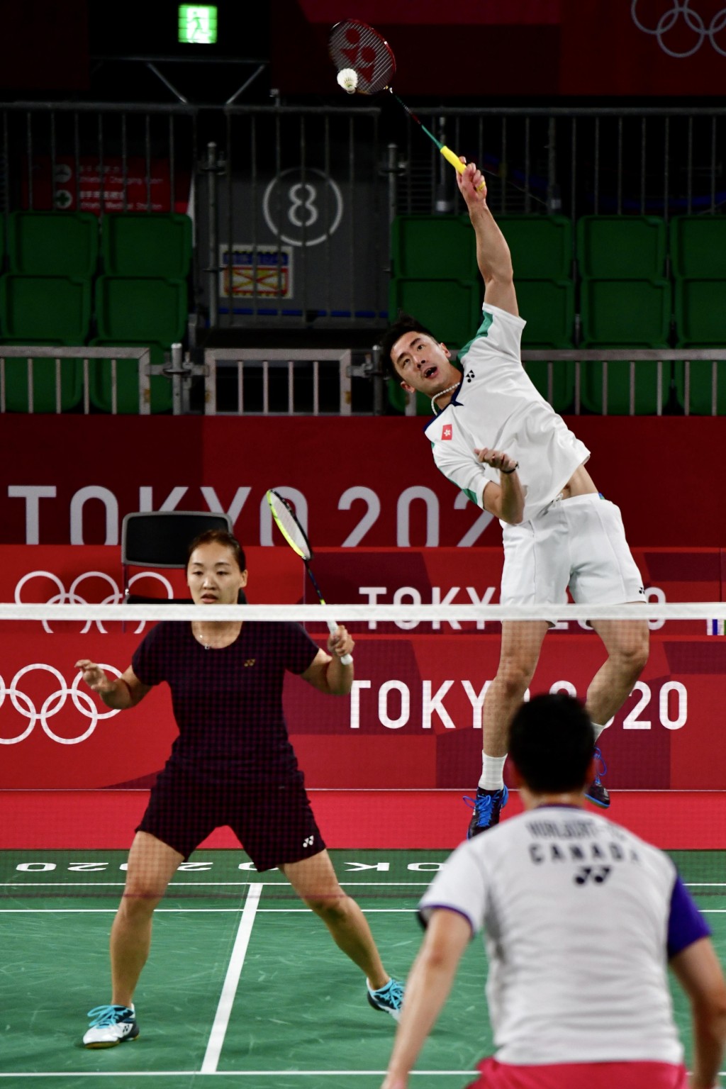 鄧俊文/謝影雪在東京練習備戰羽毛球混雙賽項。 記者梁柏琛東京傳真