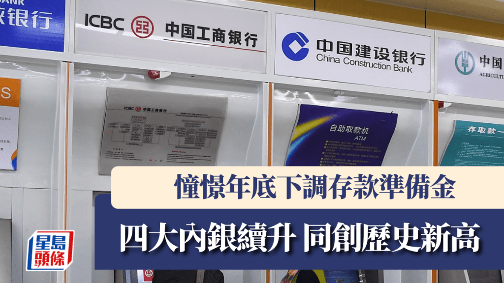 憧憬年底下調存款準備金 四大內銀續升 同創歷史新高