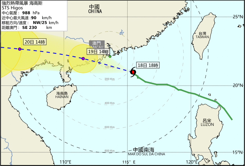 澳門氣象局預測路徑