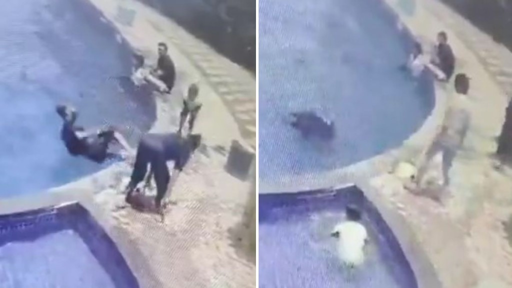 阿傑墮入泳池後不省人事。X＠Siraj Noorani