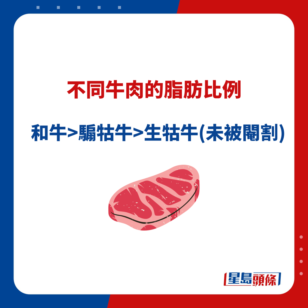 不同牛肉的脂肪比例