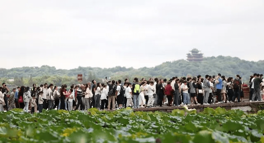 西湖断桥游人如织。