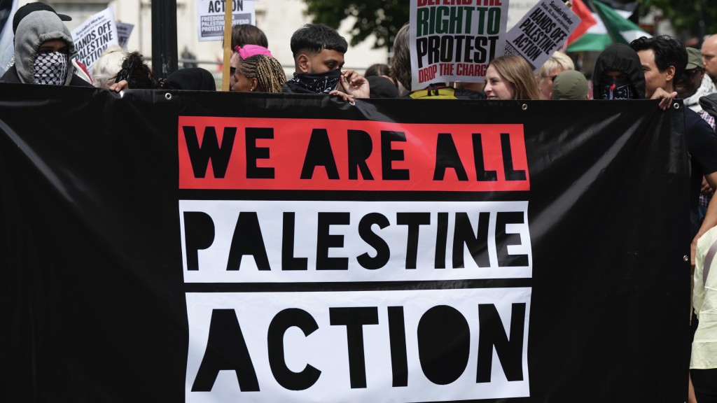 「巴勒斯坦行動」（Palestine Action）在倫敦示威。 美聯社