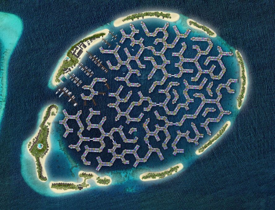 馬爾代夫政府於2021年所提出的「馬爾地夫漂浮城市」（Maldives Floating City）計畫或許可讓島國免受滅頂之災。（DutchDocklands Maldives圖片）