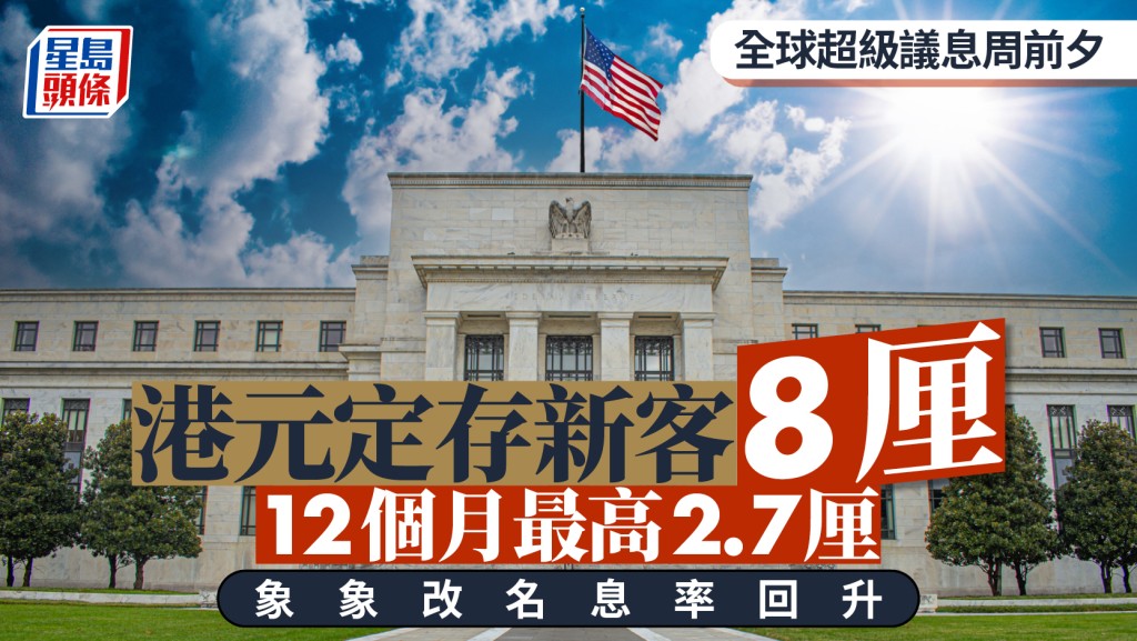 定存攻略｜全球超級議息周前夕 港元定存新客8厘 12個月最高2.7厘 象象改名息率回升