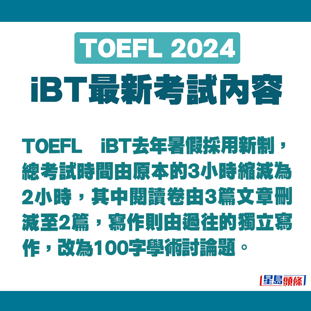 TOEFL iBT去年暑假采用新制。