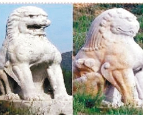 陝西唐代陵墓兩隻石獅10年前被盜。 網圖