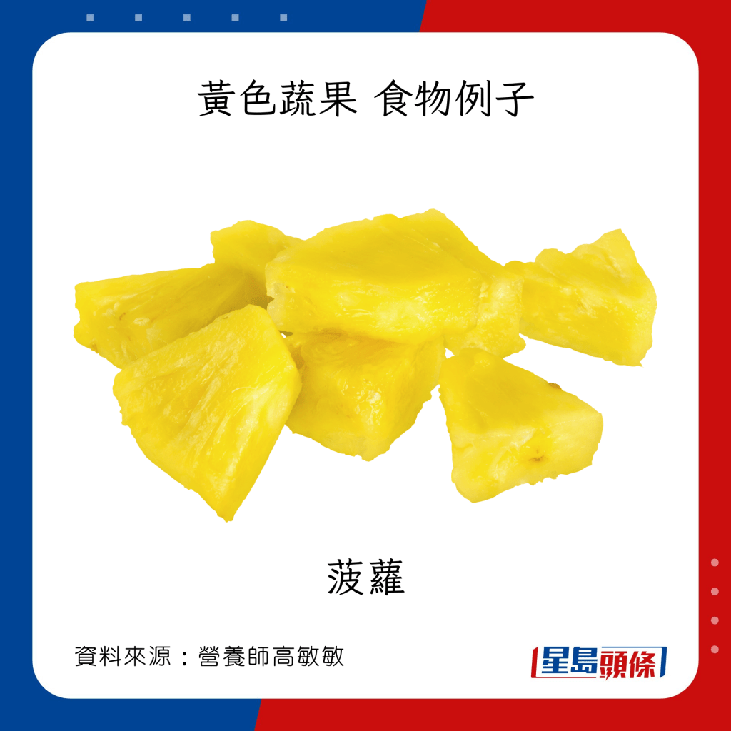 「彩虹飲食法」七色蔬果 黃色食物例子 菠蘿