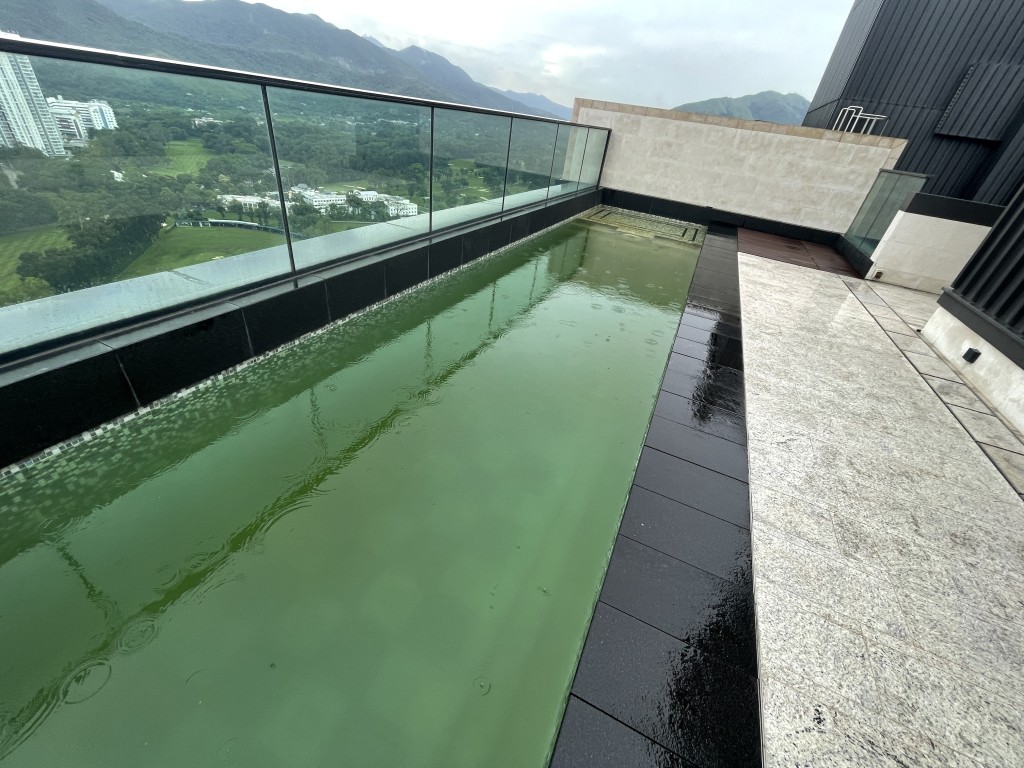有天池屋内的户外游泳池的池水变绿。