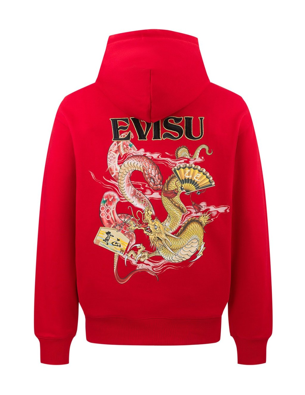 蛇年新春別注系列蛇與龍印花紅色休閒連帽衛衣。 $ 2,699/Evisu