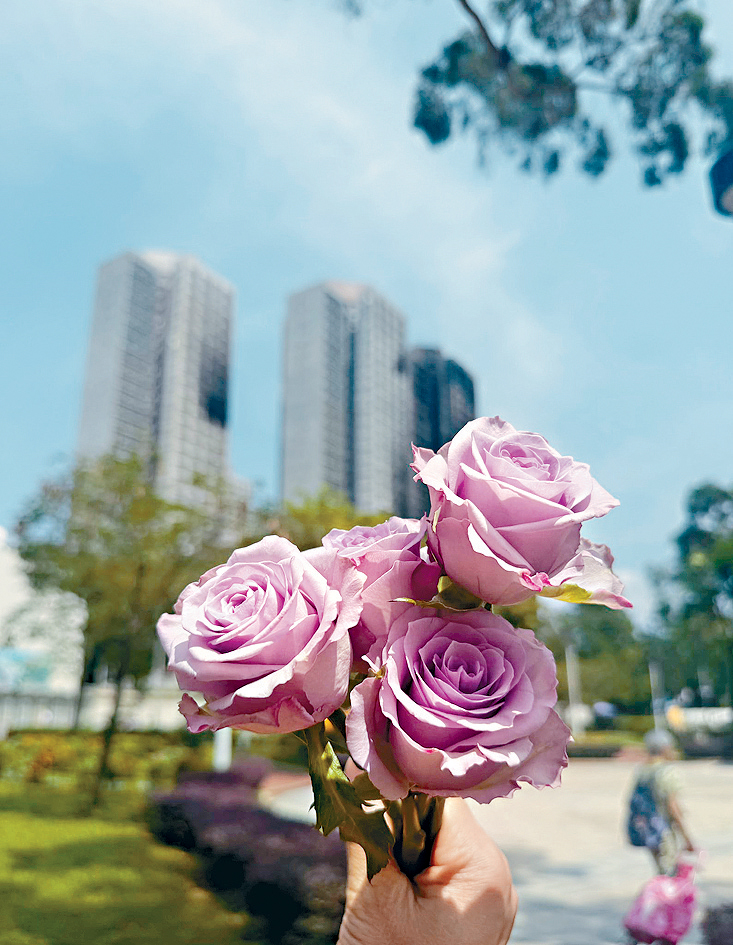 「毋忘愛」為宏福苑罹難者家屬提供鮮花。