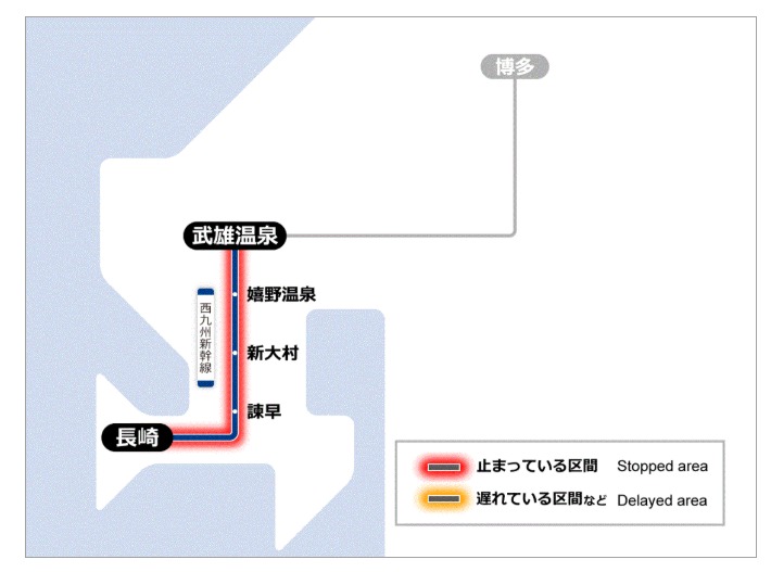 受地震影响，新干线九州及西九州线都停运。