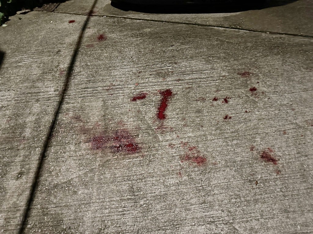 現場地下遺下少量血迹。 現場地下遺下少量血迹。