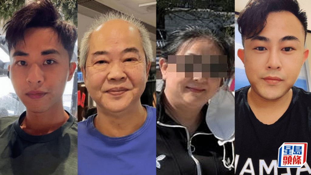 由左至右被告:鄺港智、鄺球、李瑞香及鄺港傑。資料圖片