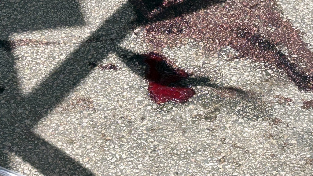 地上遺下一灘血漬。蔡楚輝攝 地上遺下一灘血漬。蔡楚輝攝