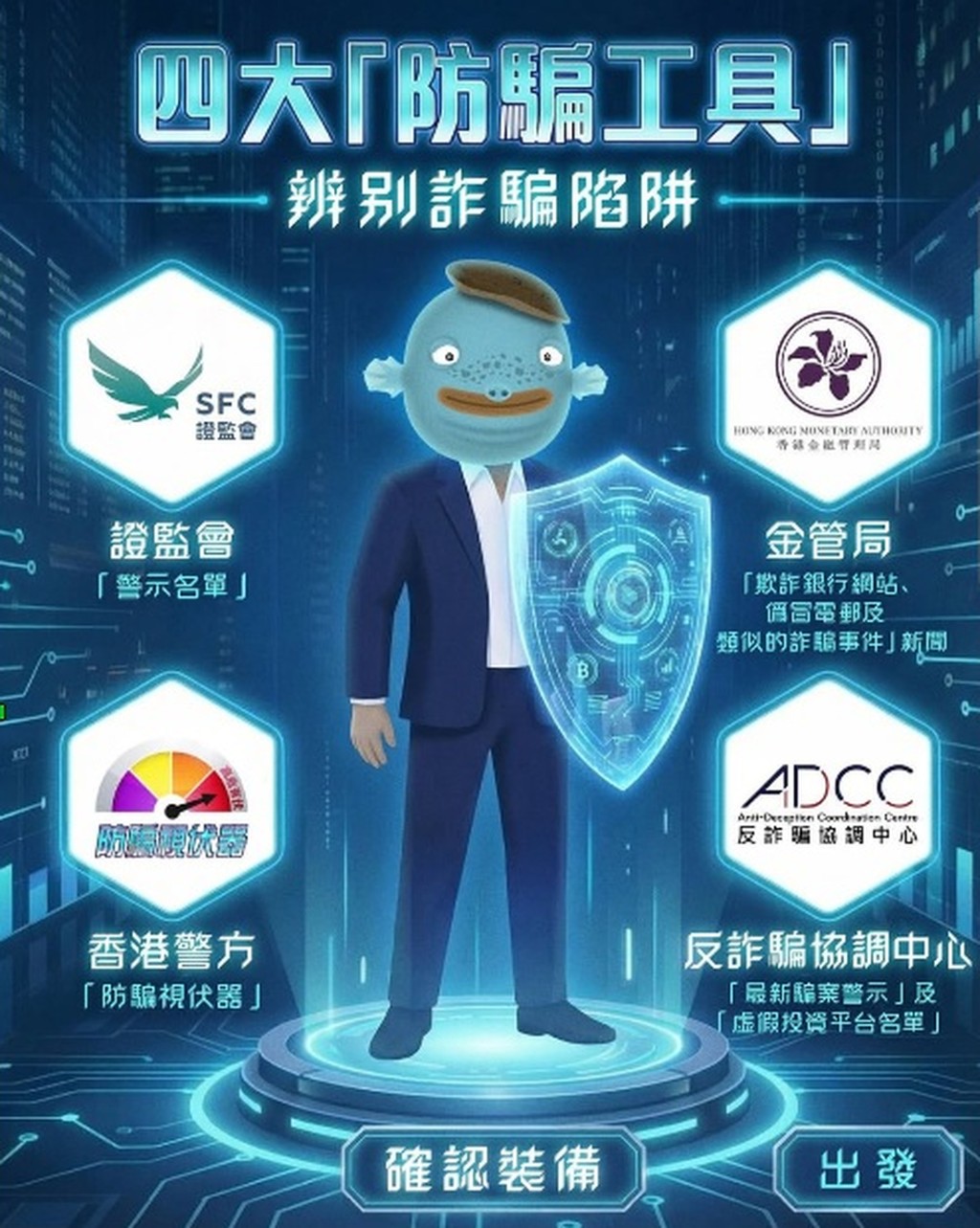 警方、金管局和證監會合作宣傳防騙訊息。 警方、金管局和證監會合作宣傳防騙訊息。