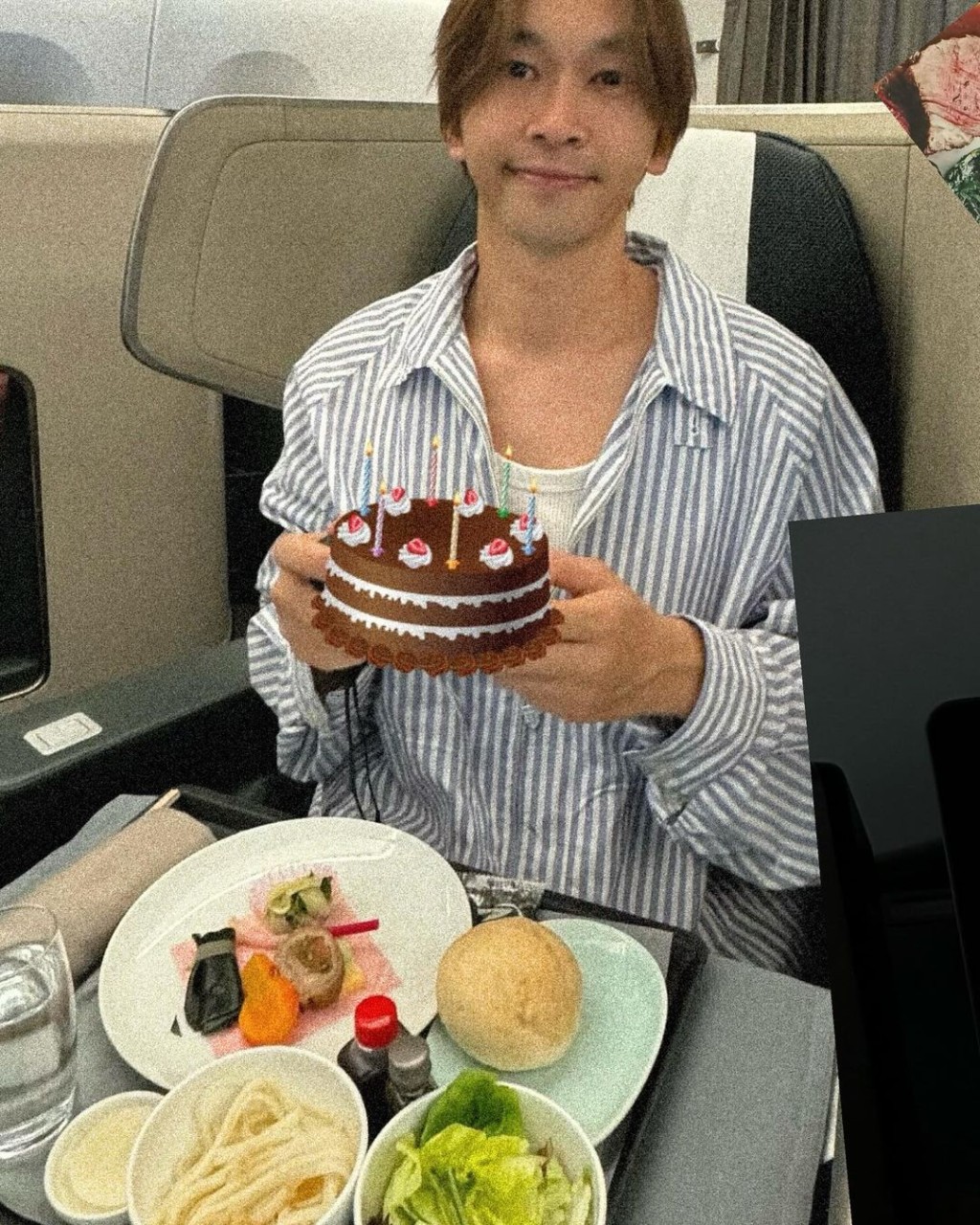 早前，少爺占獲航空公司送上生日蛋糕。