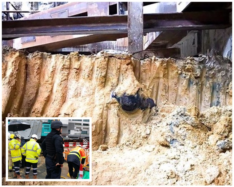 地盤再發現疑是戰時炸彈,警方及消防員到場調查。圖:警方fb/及本港記者