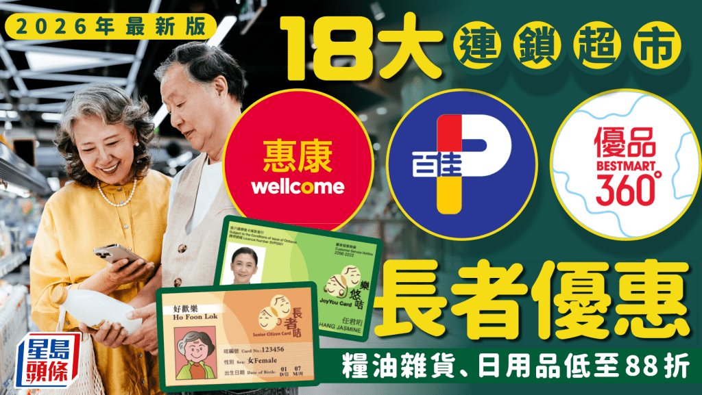 長者超市優惠2026｜18大連鎖超市樂悠咭/長者咭折扣 百佳/惠康/優品360低至88折