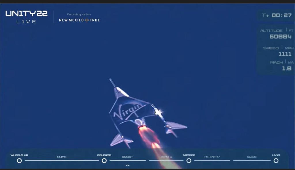 「太空船二號」啓動火箭發動機飛升。