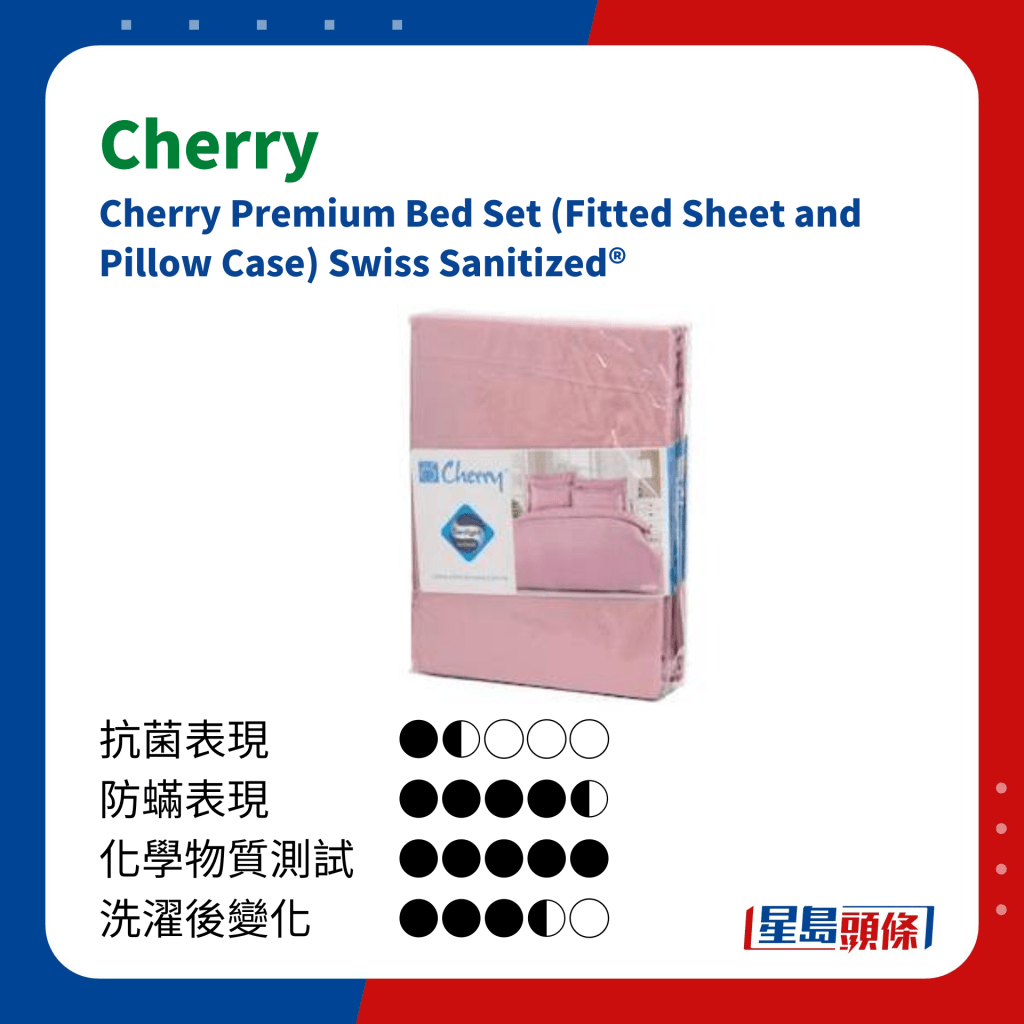 消委會床單測試｜評分較低床單 - Cherry Cherry Premium Bed Set (Fitted Sheet and Pillow Case) Swiss Sanitized® 