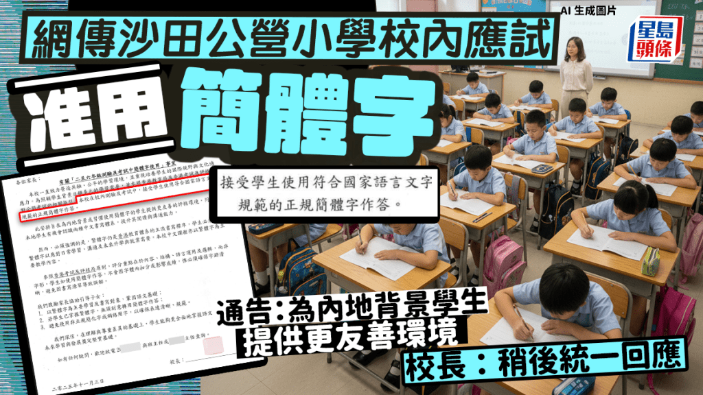 網傳沙田公營小學校內應試准用簡體字 通告：為內地背景學生提供更友善環境 校長：稍後統一回應｜Juicy叮