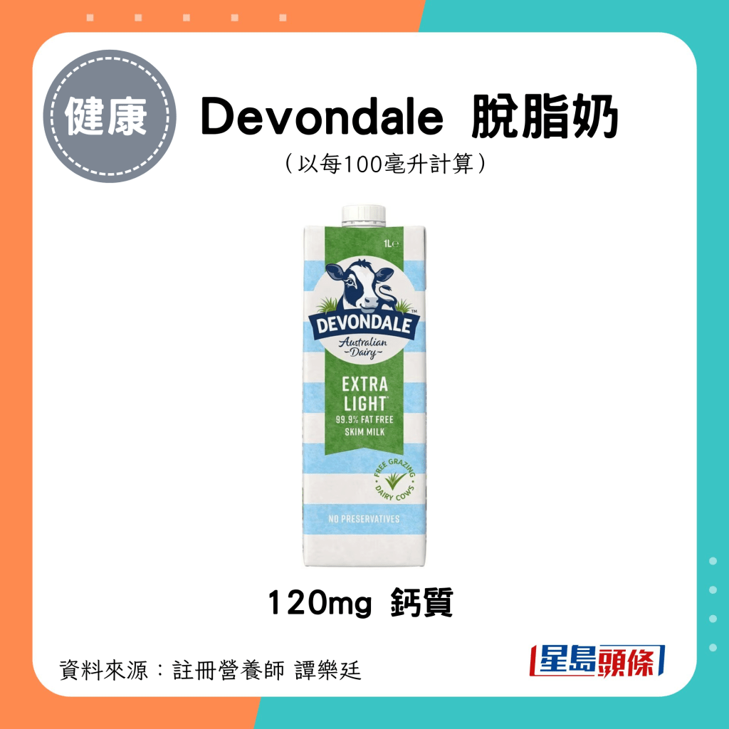 Devondale 脱脂奶 120mg 钙质