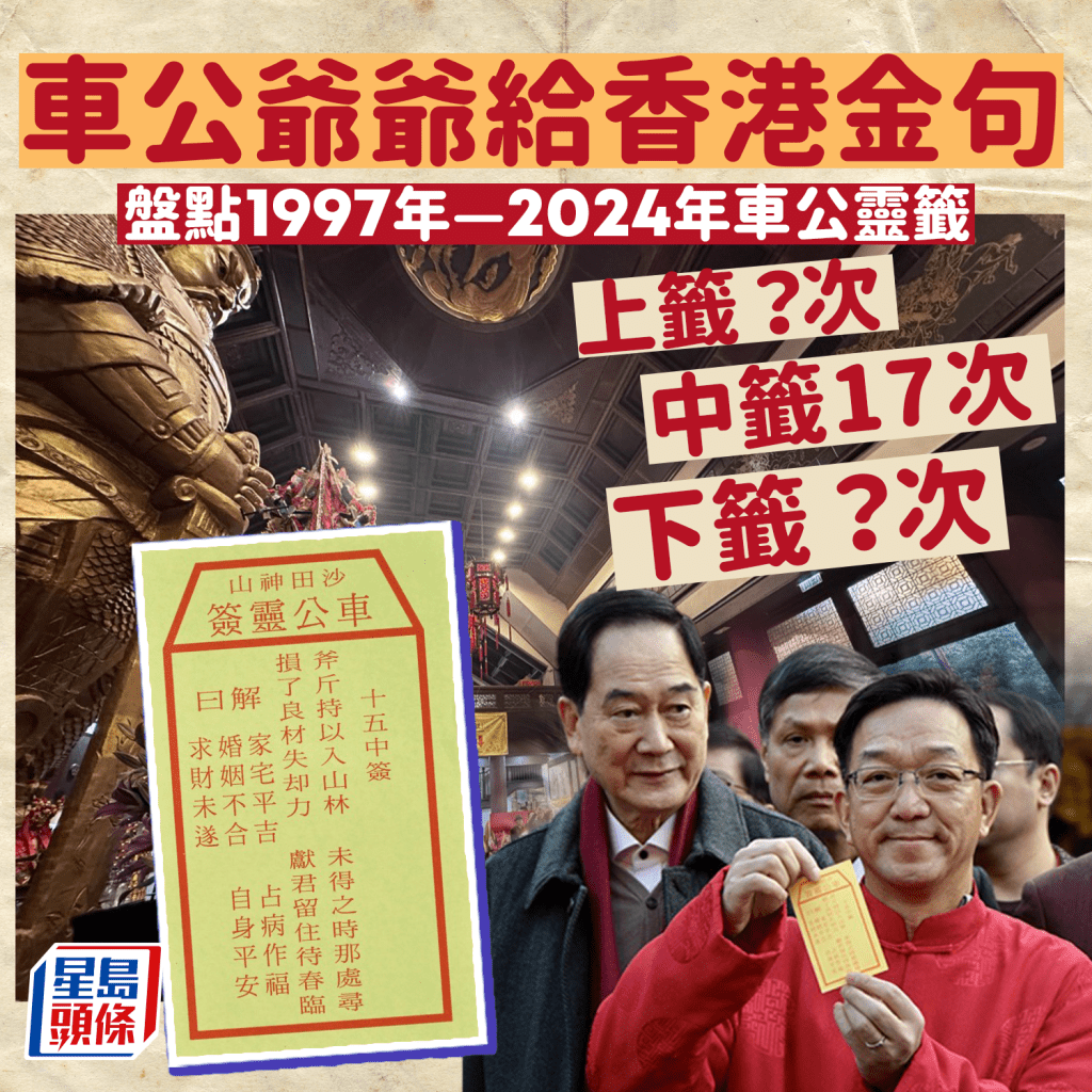 车公爷爷给香港金句 盘点1997-2024年车公灵签 连续7年求得中签