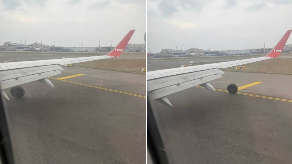 德威航空上有乘客拍到飛機降落時「甩轆」一刻。Threads@edward_cyy_ 