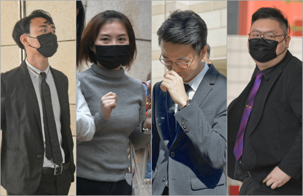 左起被告:梁志鵬、陳永琪、廖頌賢、李樹樺。 資料圖片