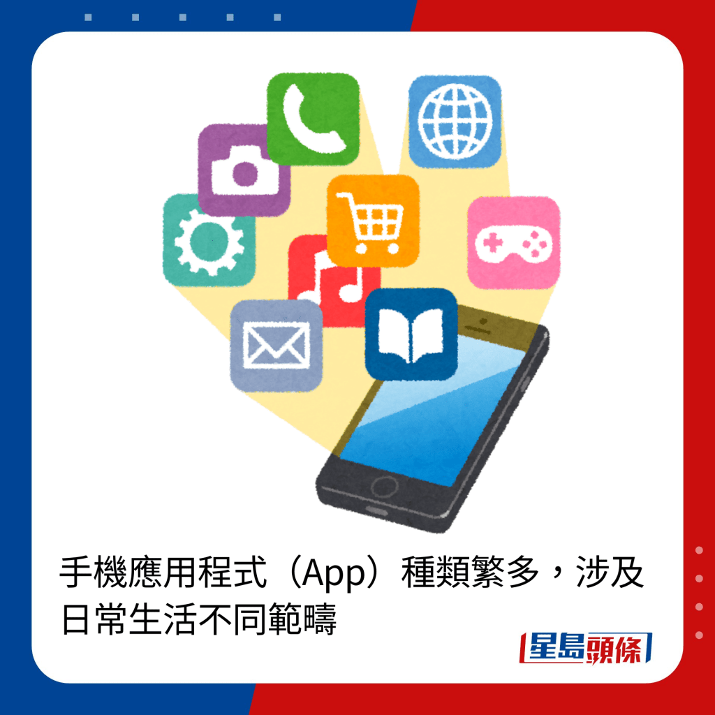 手机应用程式（App）种类繁多，涉及日常生活不同范畴