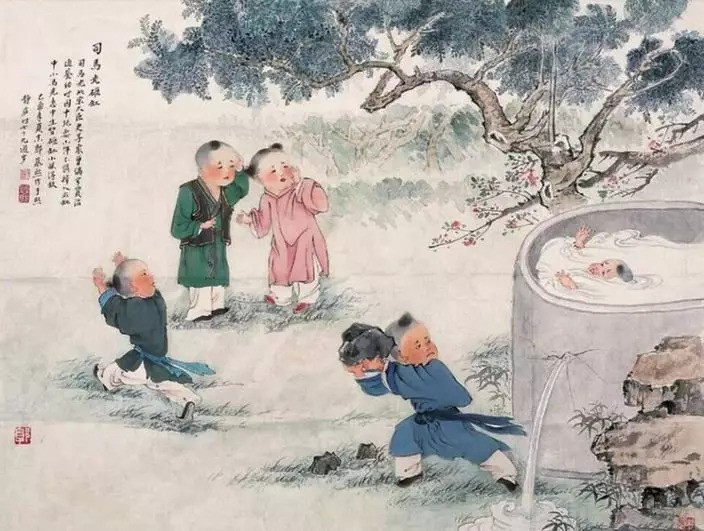 《宋史·司马光传》有记载司马光自小聪慧异常，曾砸缸救人。后来这个故事更被画家绘成了《小儿击瓮图》热销开封与洛阳 。(网上图片)