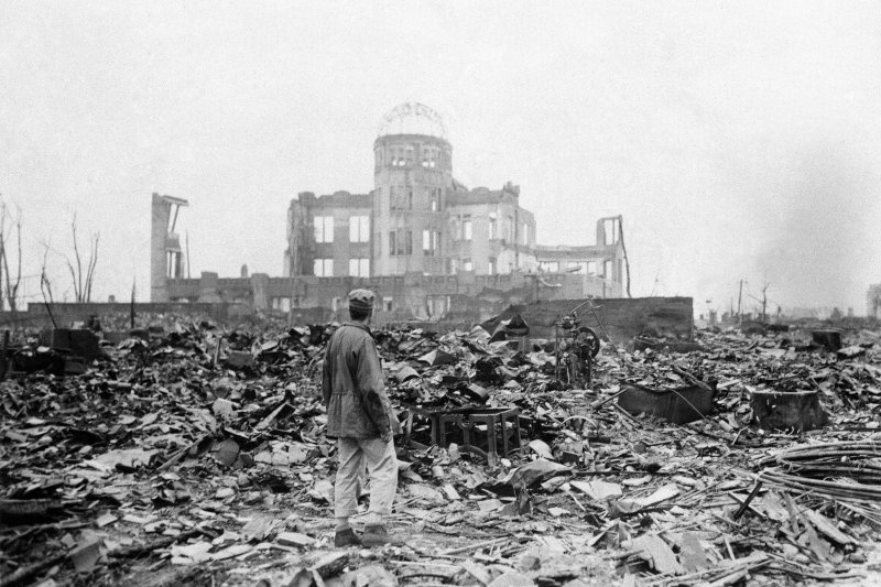 广岛1945年原爆后骇人景象。美联社