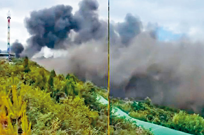 台骀山景区冰灯雪雕馆起火，浓烟冲天。