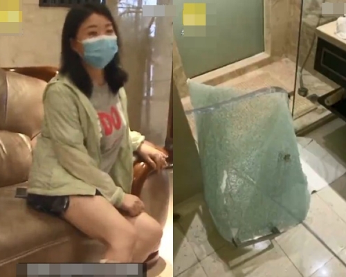 酒店浴室門突然爆裂,令女子身上多處被玻璃割傷。影片截圖