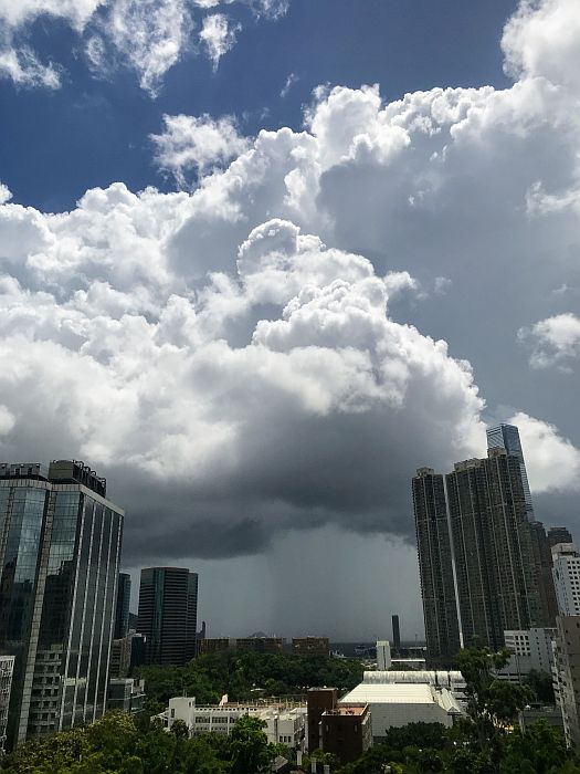 在風勢微弱和高溫的日子常見的積雲和局部地區驟雨。天文台圖片