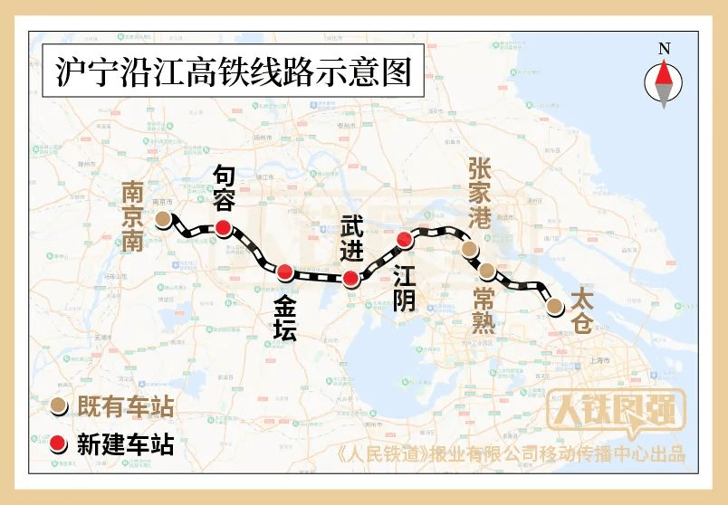 南京南、张家港、常熟、太仓站为既有车站，句容、金坛、武进、江阴站为新建车站。