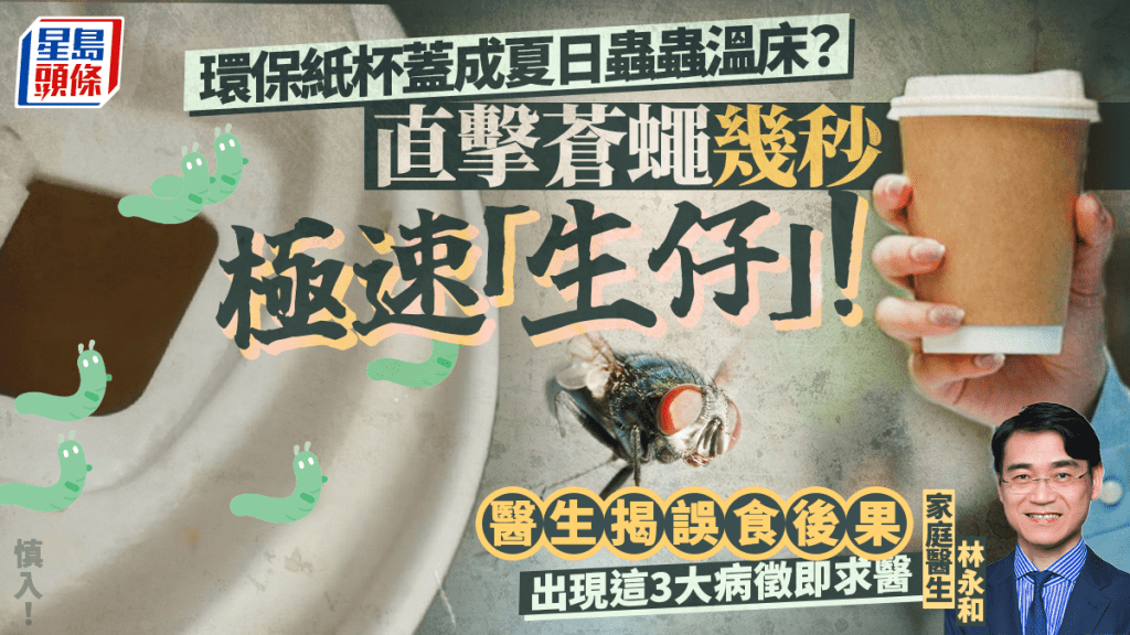 環保紙杯蓋成夏日藏蟲溫床？直擊蒼蠅幾秒極速「生仔」！醫生揭誤食後果：出現這3大病徵即求醫